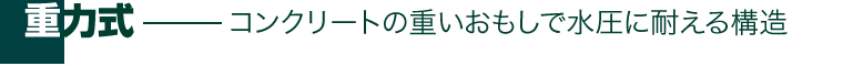 重力式―コンクリートの重いおもしで水圧に耐える構造